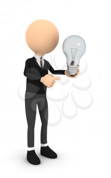 Royalty Free Clipart Image of a Businessman Holding a Light Bulb