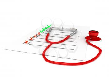 Royalty Free Clipart Image of a Stethoscope on a Checklist