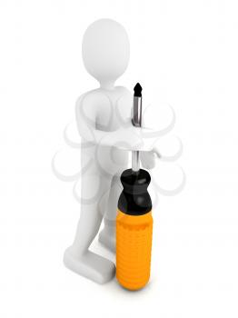 Royalty Free Clipart Image of a Person Holding a Screwdriver