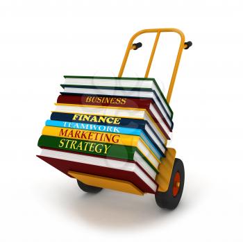 Royalty Free Clipart Image of Textbooks on a Delivery Cart