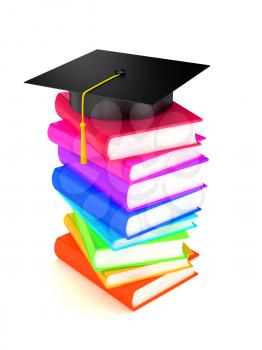 Royalty Free Clipart Image of a Graduation Cap on Books