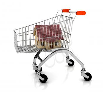 Royalty Free Clipart Image of a House in a Shopping Cart