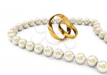 Royalty Free Clipart Image of a Pearl Necklace and Gold Rings