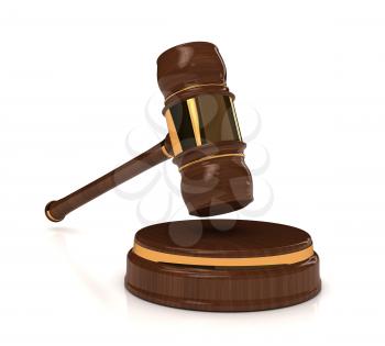 Rendered 3d wooden gavel on white. computer generated image