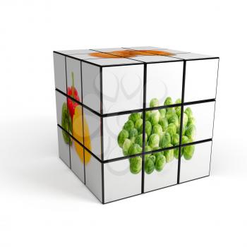 3d cube with photo over white background. computer generated image