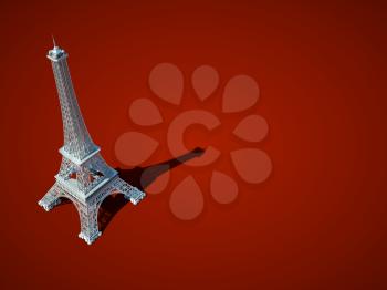 Eiffel Tower in Paris. 3d model on a red background.