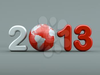 3d new year 2013 shape on white background with 3d globe