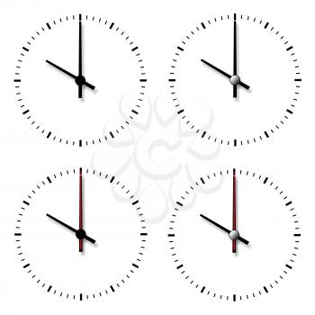 Set of clocks without numbers isolated on white background.