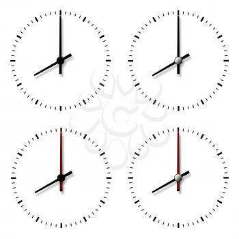 Set of clocks without numbers isolated on white background.