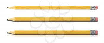 Set of Yellow Pencils Isolated on White Background. Illustration with High Detail.