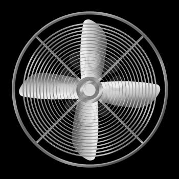 Modern realistic metallic fan on black background. Highly detailed illustration.