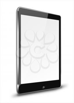 Realistic tablet computer with blank screen isolated on white background. Highly detailed illustration.