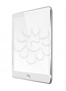 Realistic tablet computer with black screen isolated on white background. Highly detailed illustration.