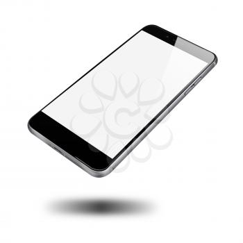 Modern mobile phone with blank screen isolated on white background. Highly detailed illustration.