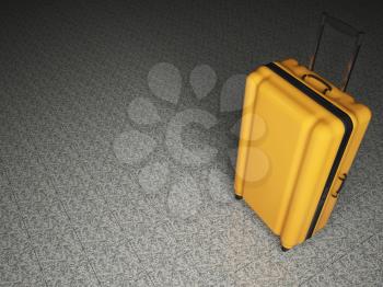 Large family polycarbonate luggage on stone floor background. 3D rendering.