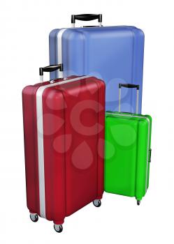 Large family polycarbonate luggages isolated on white background. 3D rendering.