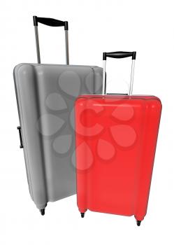 Large family polycarbonate luggages isolated on white background. 3D rendering.