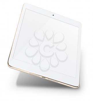 Realistic tablet pc computer with blank screen isolated on white background. 3D Illustration.
