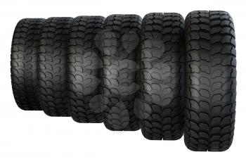 New rubber tires for car isolated on white background. 3D rendering. 