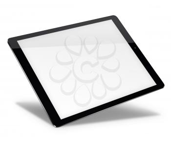 Realistic tablet pc computer with blank screen isolated on white background. 3D illustration.