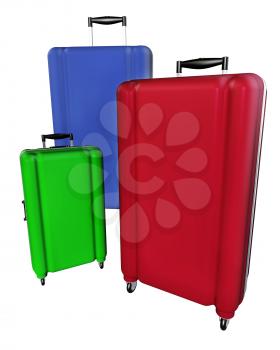 Large family polycarbonate luggages isolated on white background. 3D rendering.