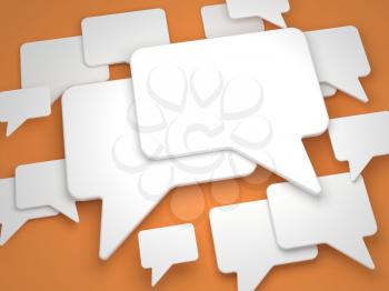 Blank Speech Bubble on Orange Background. Social Media Concept.