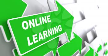 Online Learning - Education Concept. Green Arrow with Webinar slogan on a grey background. 3D Render.
