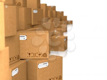 Cardboard Boxes on White. Industrial Background.