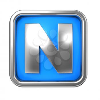 Silver Letter in Frame, on Blue Background - Letter N