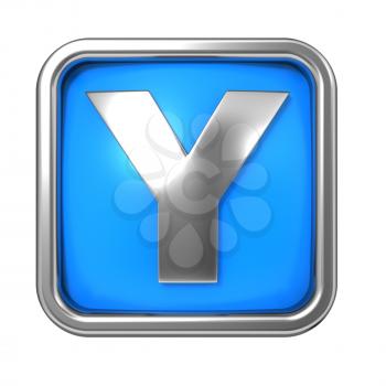 Silver Letter in Frame, on Blue Background - Letter Y