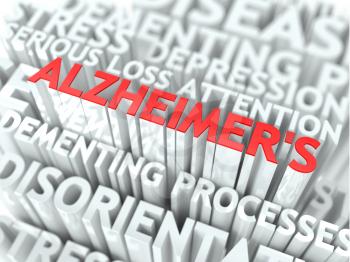 Alzheimer Concept. The Word of Red Color Located over Text of White Color.