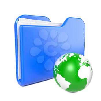 Blue Folder with Green Earth Globe. Isolated on White.