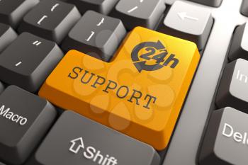 Support. Orange Button on Computer Keyboard. Internet Concept.