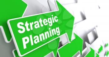 Strategic Planning - Business Concept. Green Arrow with Strategic Planning Slogan on a Grey Background. 3D Render.