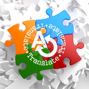 Translate on Multicolor Puzzle. Communication Concept.