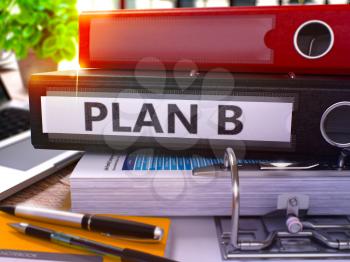 Plan B - Black Ring Binder on Office Desktop with Office Supplies and Modern Laptop. Plan B Business Concept on Blurred Background. Plan B - Toned Illustration. 3D Render.