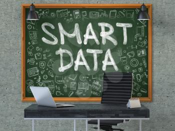 Smart Data - Hand Drawn on Green Chalkboard in Modern Office Workplace. Illustration with Doodle Design Elements. 3D.