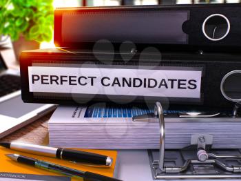 Perfect Candidates - Black Office Folder on Background of Working Table with Stationery and Laptop. Perfect Candidates Business Concept on Blurred Background. Perfect Candidates Toned Image. 3D.