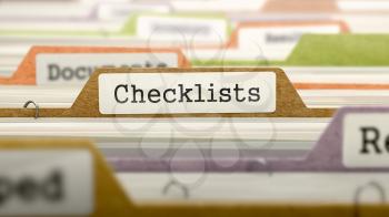 Checklists - Folder Register Name in Directory. Colored, Blurred Image. Closeup View. 3D Render.