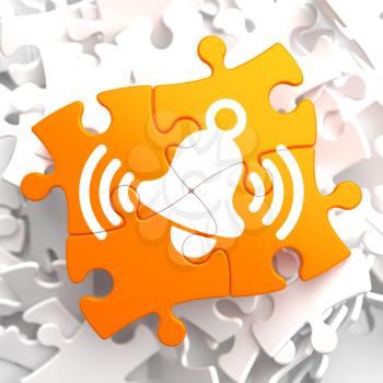 Ringing White Bell Icon on Orange Puzzle.