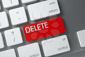 Delete Concept. Modern Laptop Keyboard with Delete on Red Enter Keypad Background, Selected Focus. 3D Render.