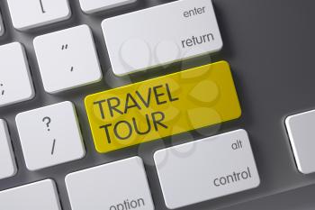 Travel Tour Concept Aluminum Keyboard with Travel Tour on Yellow Enter Button Background, Selected Focus. 3D Illustration.