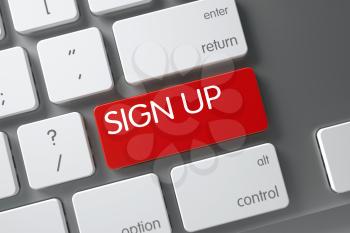 Sign Up Concept Modernized Keyboard with Sign Up on Red Enter Key Background, Selected Focus. 3D Render.