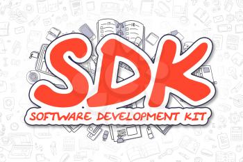 Doodle Illustration of Sdk - Software Development Kit, Surrounded by Stationery. Business Concept for Web Banners, Printed Materials. 