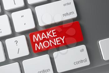 Make Money Concept Modern Keyboard with Make Money on Red Enter Keypad Background, Selected Focus. 3D Render.