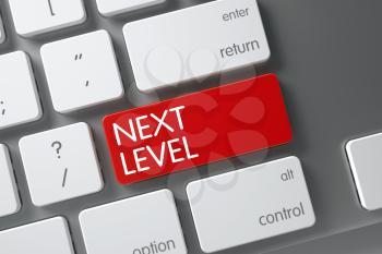 Next Level Concept Modern Keyboard with Next Level on Red Enter Key Background, Selected Focus. 3D Render.