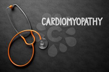 Medical Concept: Black Chalkboard with Cardiomyopathy. Medical Concept: Cardiomyopathy Handwritten on Black Chalkboard. 3D Rendering.