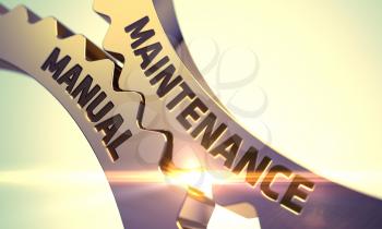 Golden Metallic Gears with Maintenance Manual Concept. 3D.