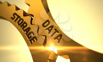 Data Storage on the Mechanism of Golden Gears with Glow Effect. 3D.