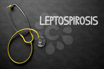 Medical Concept: Leptospirosis -  Black Chalkboard with Hand Drawn Text and Yellow Stethoscope. Top View. Medical Concept: Leptospirosis Handwritten on Black Chalkboard. 3D Rendering.